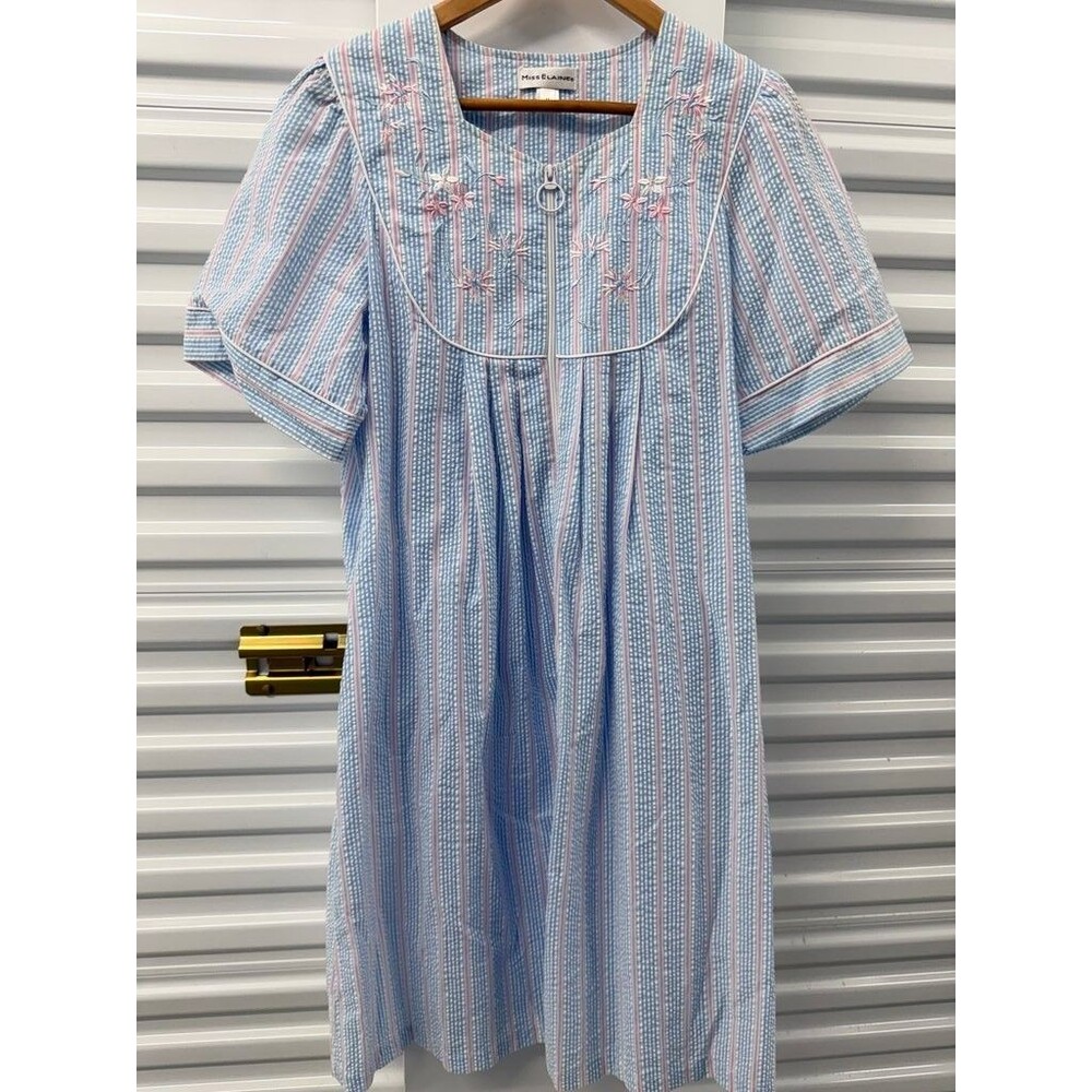 Vintage Miss Elaine Striped Embroidered Nightgown